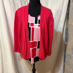Alfred Dunner Red Cardigan with Geometric Design